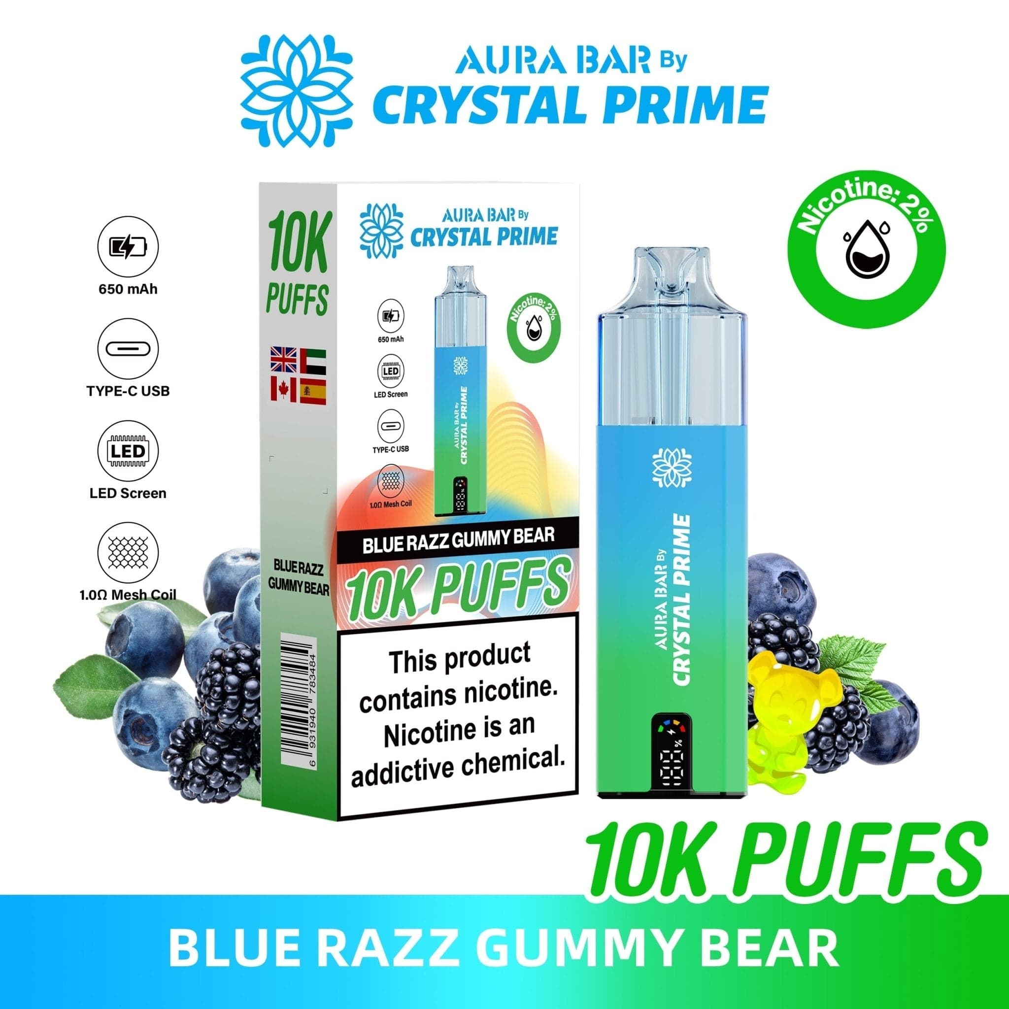 Aura bar 10000 disposable vape by crystal prime